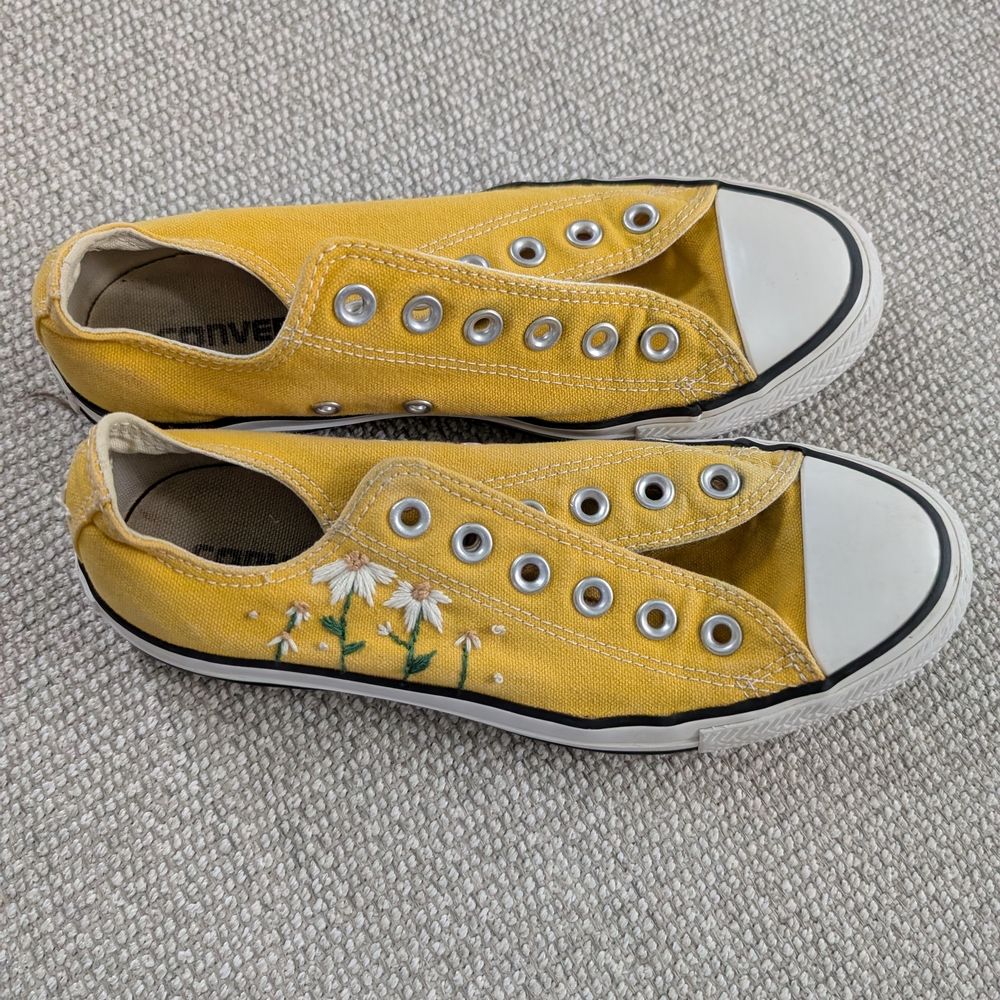 Yellow Canvas Sneakers with Floral Embroidery